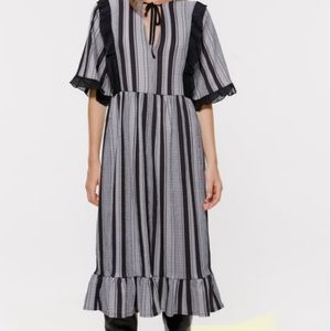 Zara Black and Gray Striped Midi Dress